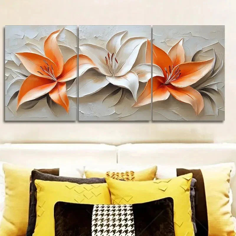 3pcs  Oil painting orange lilies Metal Print Ready to Hang Art
