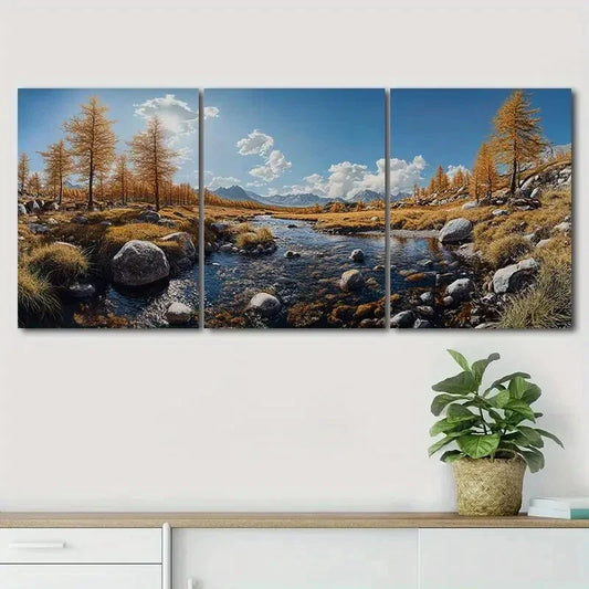 3pcs Autumn Mountains Rivers Nature Perfect Wall Art Set Canvas Framed 40x60cm - High Quality Print 100% Australian Made Wall Canvas Ready to Hang
