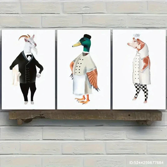 3pcs Design of a Mallard Duck Goat And Pig Animal Metal Print Ready to Hang Art