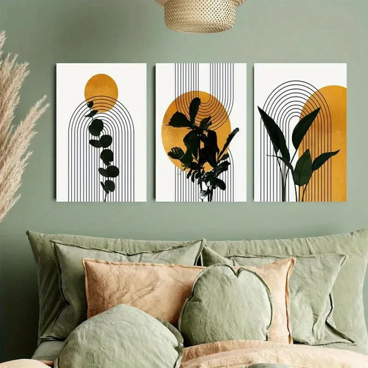 3pcs Mid Century Modern Abstract Boho Metal Print Ready to Hang Art