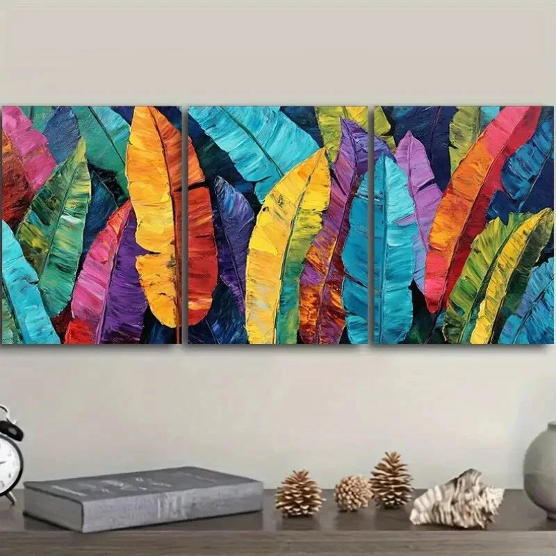 3pcs  Coloured banana leaves Wall Art Set Canvas Framed 40x60cm - High Quality Print 100% Australian Made Wall Canvas Ready to Hang