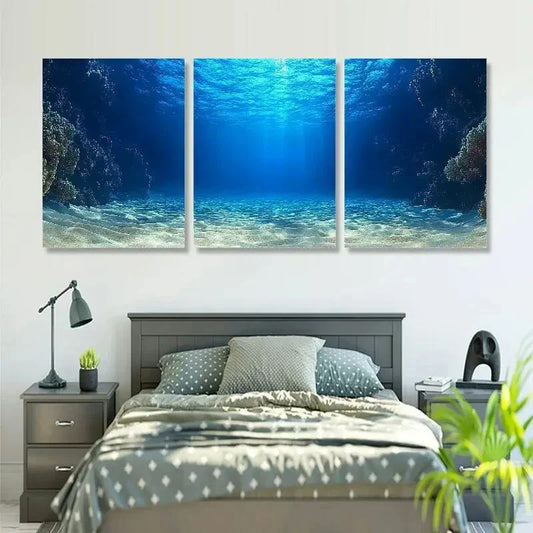 3pcs Ocean Depths Underwater View Wall Art Set Canvas Framed 40x60cm - High Quality Print 100% Australian Made Wall Canvas Ready to Hang