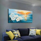 Vibrant White Flowers Contrast Wall Art Canvas Office Home Room Framed 120x60cm