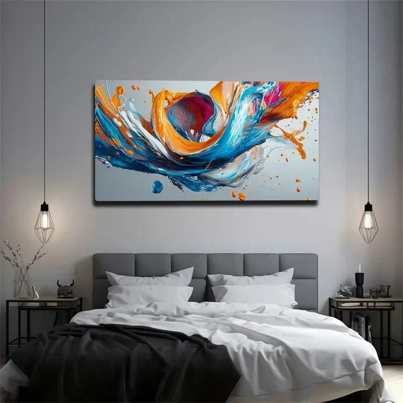Vibrant Colorful Brushstrok Wall Art Canvas Office Home Room Framed 80x45cm