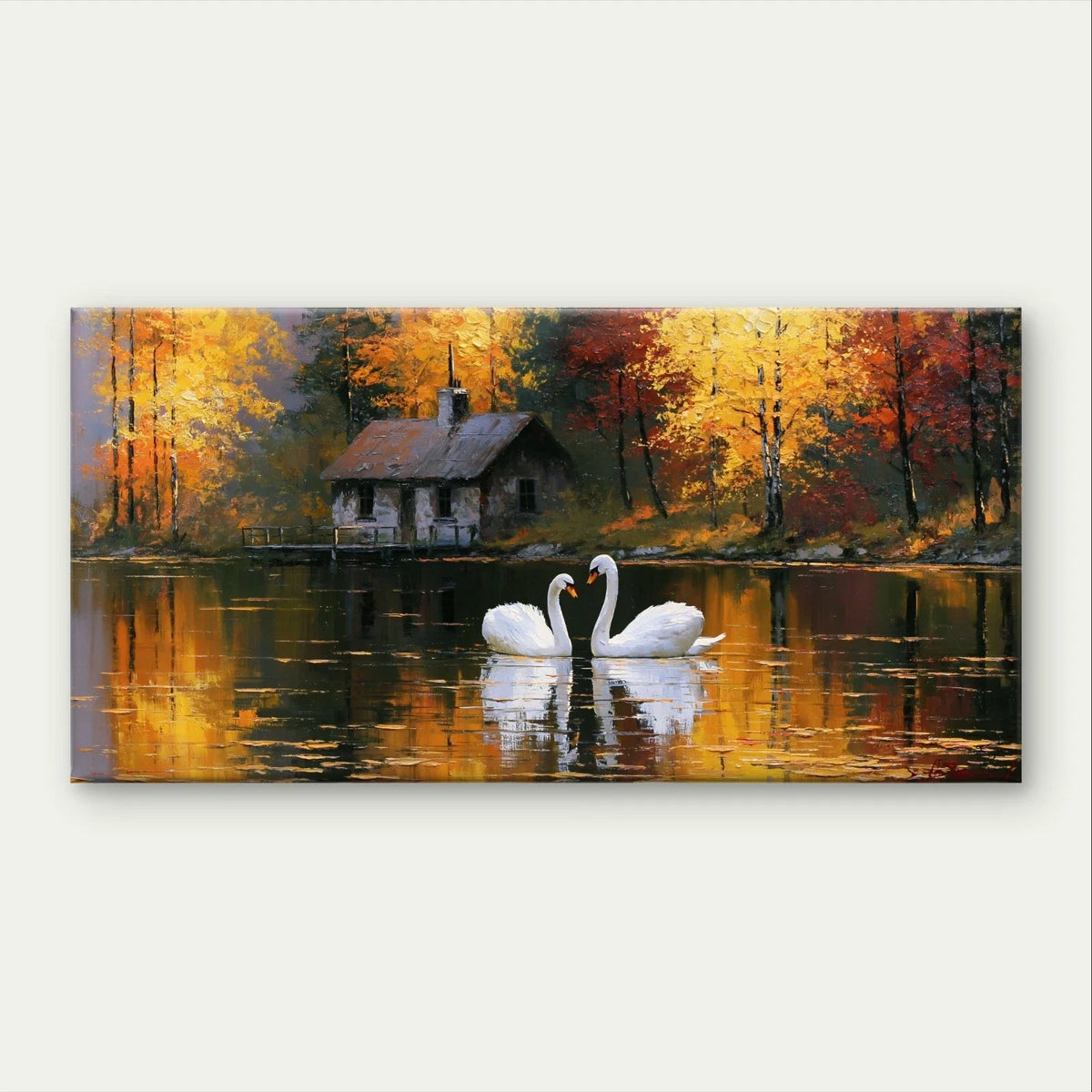 Lake Landscape with Swans Cozy Wall Art Canvas Office Home Framed 120x60cm