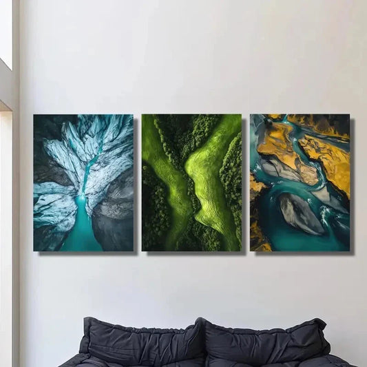 3pcs  Natural glaciers, rivers and mountains lands  Metal Print Ready to Hang Art