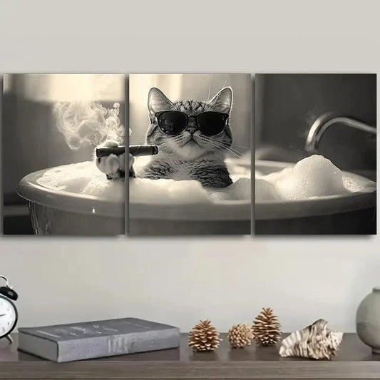 3pcs Gangster Brother Kitten Art Painting Metal Print Ready to Hang Art
