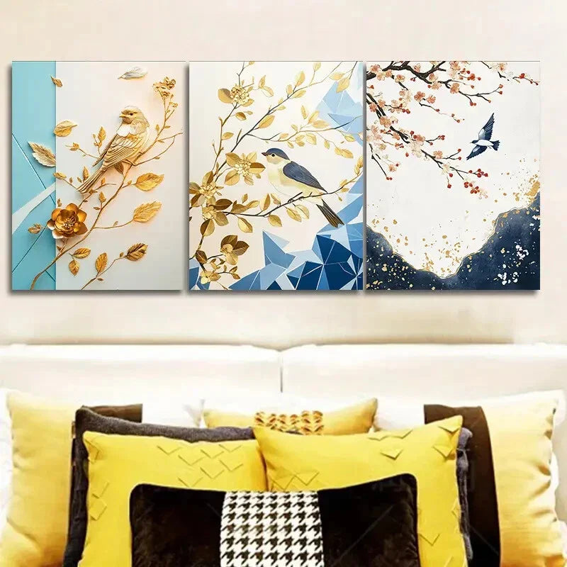 3pcs The plum chart, Art Painting Metal Print Ready to Hang Art