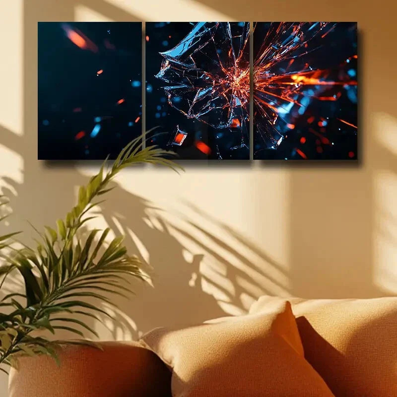 3pcs Shattered Glass Design Metal Print Ready to Hang Art