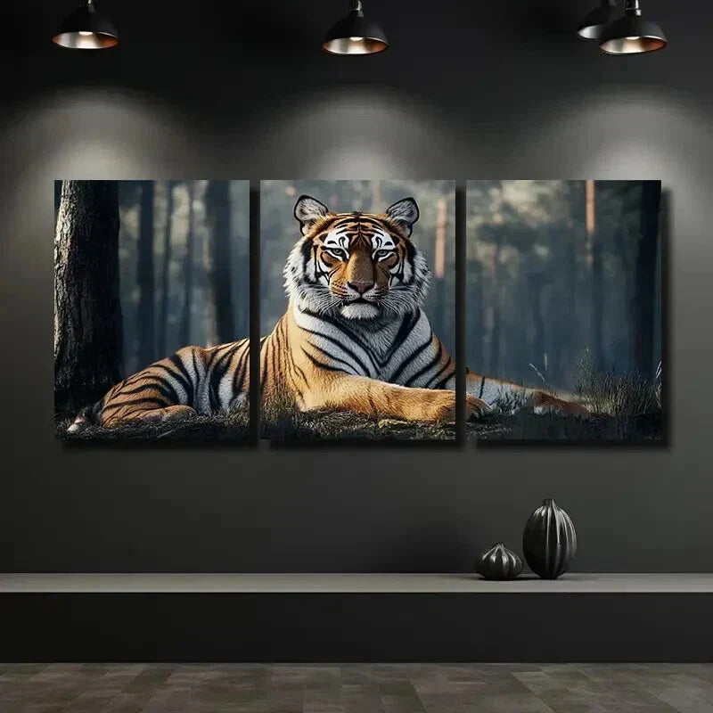 3pcs Tiger in Ancient Forest Mural Decor Wall Art Set Canvas Framed 40x60cm - High Quality Print 100% Australian Made Wall Canvas Ready to Hang
