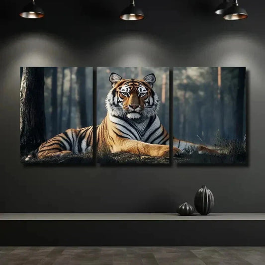 3pcs Tiger in Ancient Forest Mural Decor Wall Art Set Canvas Framed 40x60cm - High Quality Print 100% Australian Made Wall Canvas Ready to Hang