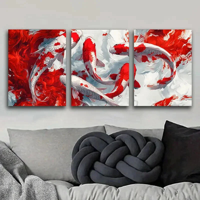3pcs A group of red and white koi Metal Print Ready to Hang Art