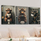 3pcs Highland Cows Smoke Game Grey Blue Golden Wall Art Set Canvas Framed 40x60cm - High Quality Print 100% Australian Made Wall Canvas Ready to Hang