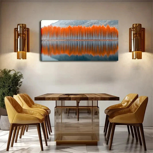 Abstract Red Forest Lake Scene Wall Art Canvas Office Home Room Framed 120x60cm