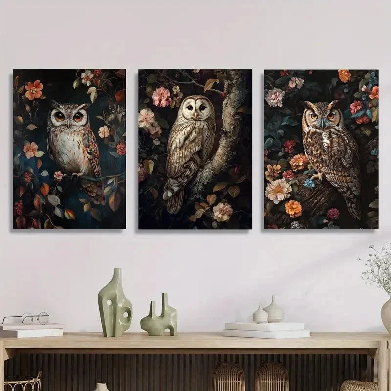 3pcs Colorful Dahlia &amp; Bird Illustrations, Metal Print Ready to Hang Art