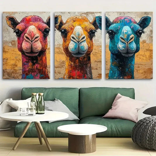 3pcs Colorful Desert Camel Animal Metal Print Ready to Hang Art