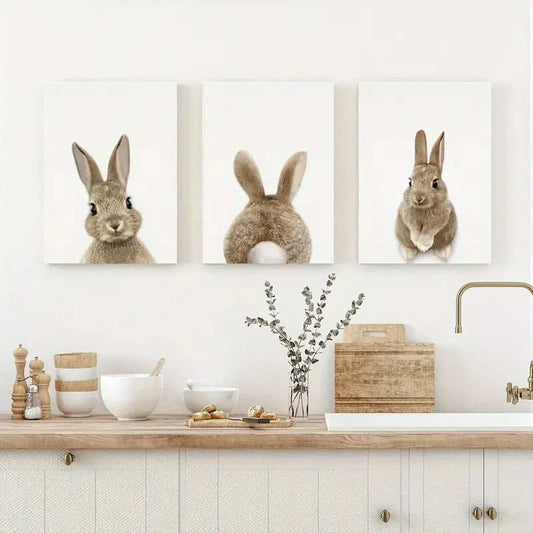 3pcs Modern and Classic Style Rabbit Tail Metal Print Ready to Hang Art