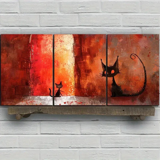 3pcs Black Cat Stunning Red Eyes Metal Print Ready to Hang Art