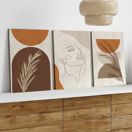 3pcs Modern Geometric Art Abstract White Leaf Wall Art Set Canvas Framed 40x60cm - High Quality Print 100% Australian Made Wall Canvas Ready to Hang