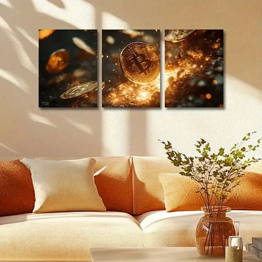 3pcs The Bitcoin logo Design Metal Print Ready to Hang Art