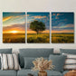 3pcs Small trees in the field, sunset Metal Print Ready to Hang Art