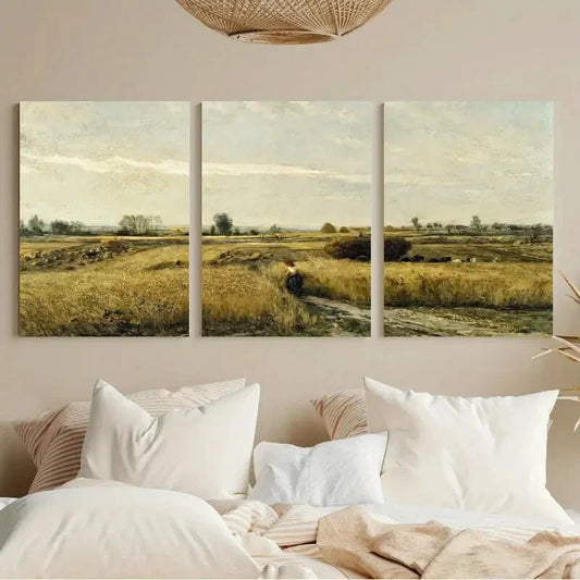 3pcs Vintage Landscape Paintings Antique Metal Print Ready to Hang Art