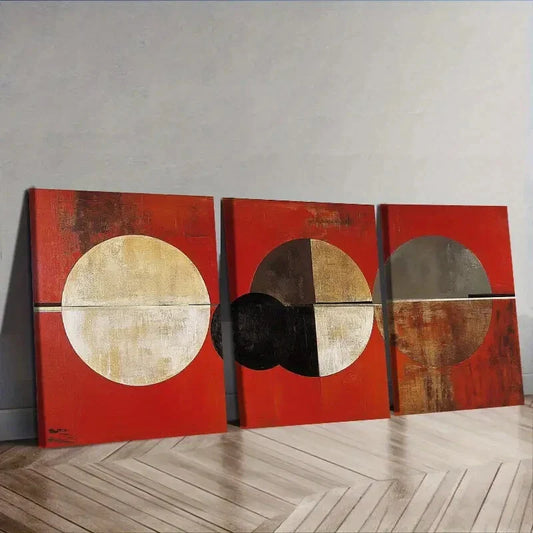 3pcs Abstract art painting of circles and rings D  Wall Art Set Canvas Framed 40x60cm - High Quality Print 100% Australian Made Wall Canvas Ready to Hang