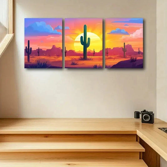 3pcs Cactus in the Desert Design Metal Print Ready to Hang Art