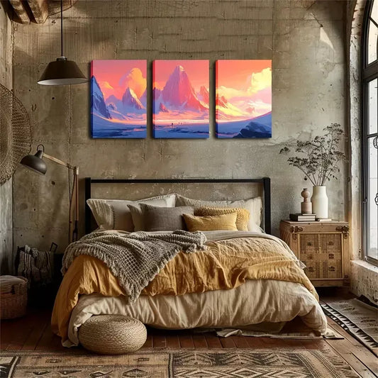 3pcs Magnificent Snow Mountain Wall Art Set Canvas Framed 40x60cm - High Quality Print 100% Australian Made Wall Canvas Ready to Hang