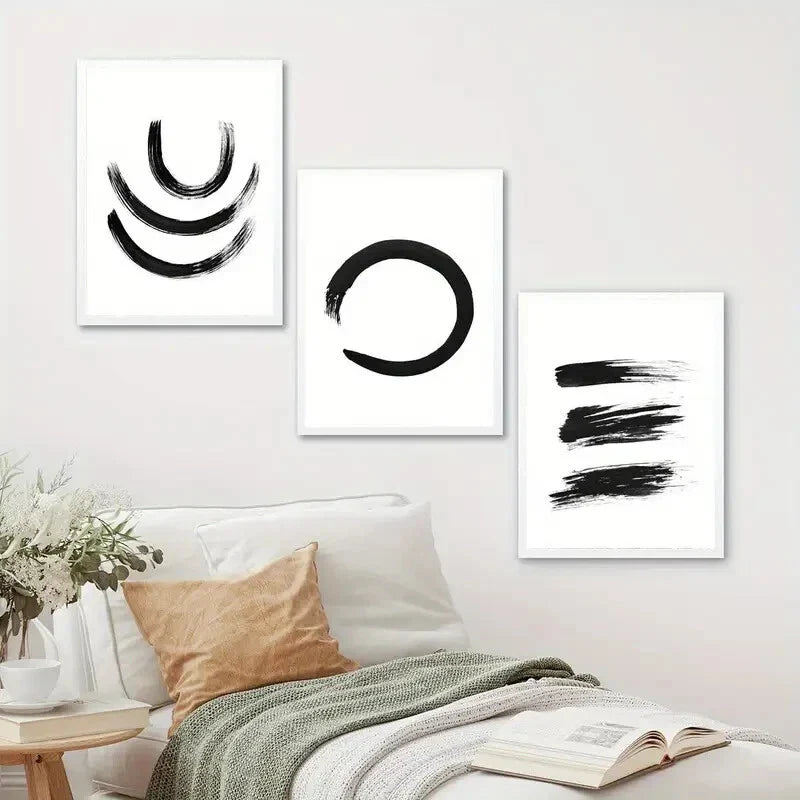 3pcs Modernist Geometric Black Paint Stripe Metal Print Ready to Hang Art