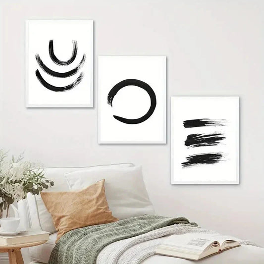3pcs Modernist Geometric Black Paint Stripe Metal Print Ready to Hang Art