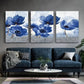 3pcs Blue Flowers Posters Abstract Flower Canvas Framed 40x60cm - High Quality Print 100% Australian Made Wall Canvas Ready to Hang