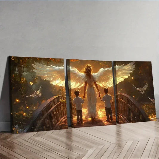 3pcs  The angel and two little boys Wall Art Set Canvas Framed 40x60cm - High Quality Print 100% Australian Made Wall Canvas Ready to Hang