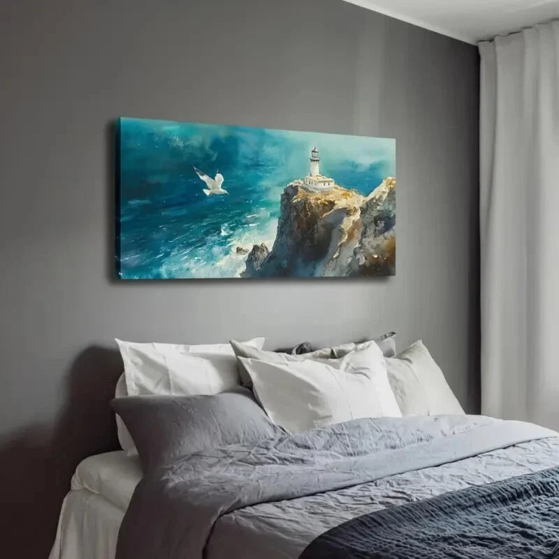 Majestic Lighthouse and Seagull Wall Art Canvas Office Home Room Framed 120x60cm