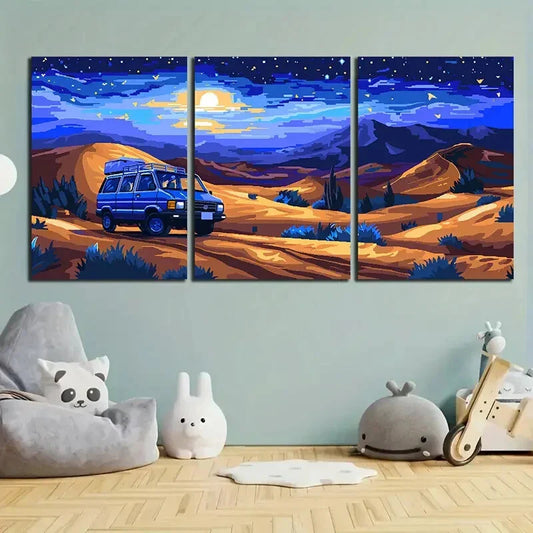 3pcs Desert Modern Mountain Yellow Sun Metal Print Ready to Hang Art