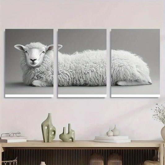 3pcs Funny Sheep Whimsical Animal Metal Print Ready to Hang Art