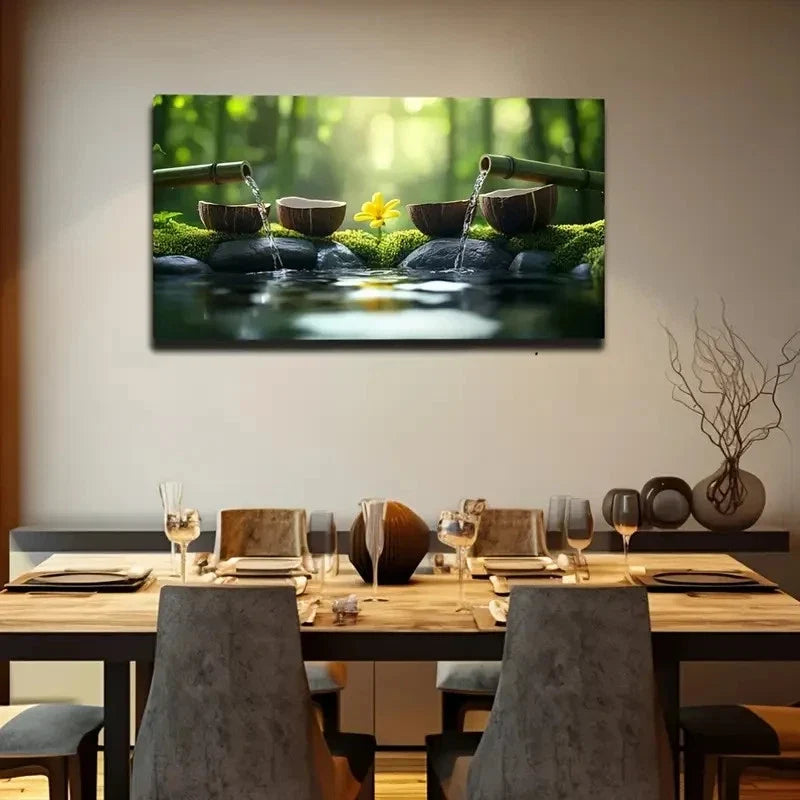 Tranquil River Scene Mossy Wall Art Canvas Office Home Room Framed 120x60cm