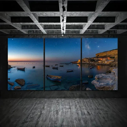 3pcs Port Scenic Ocean Nature Metal Print Ready to Hang Art