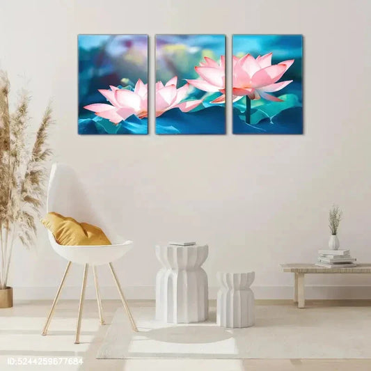 3pcs Versatile Spaces for Lotus Flower Mural Metal Print Ready to Hang Art