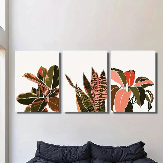 3pcs tropical natural green leaves, Metal Print Ready to Hang Art