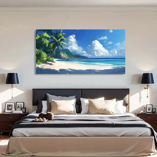 Tropical Beach Vibrant Sky Wall Art Canvas Office Home Room Framed 120x60cm