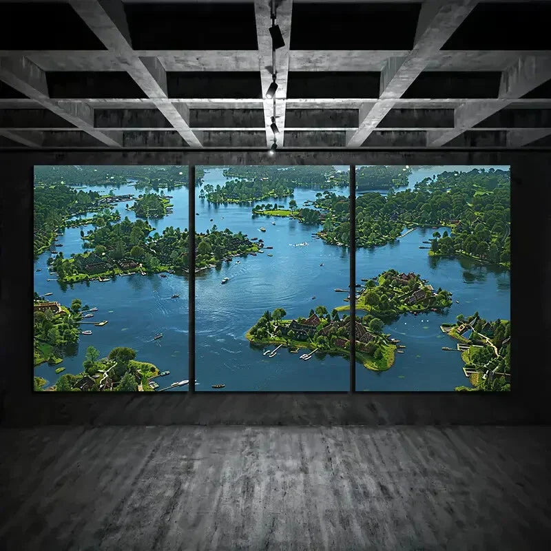 3pcs Bird's-Eye View Nature Ocean Metal Print Ready to Hang Art