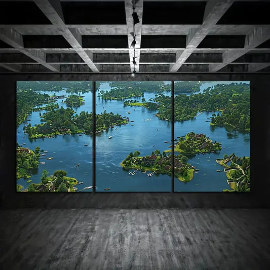 3pcs Bird's-Eye View Nature Ocean Metal Print Ready to Hang Art