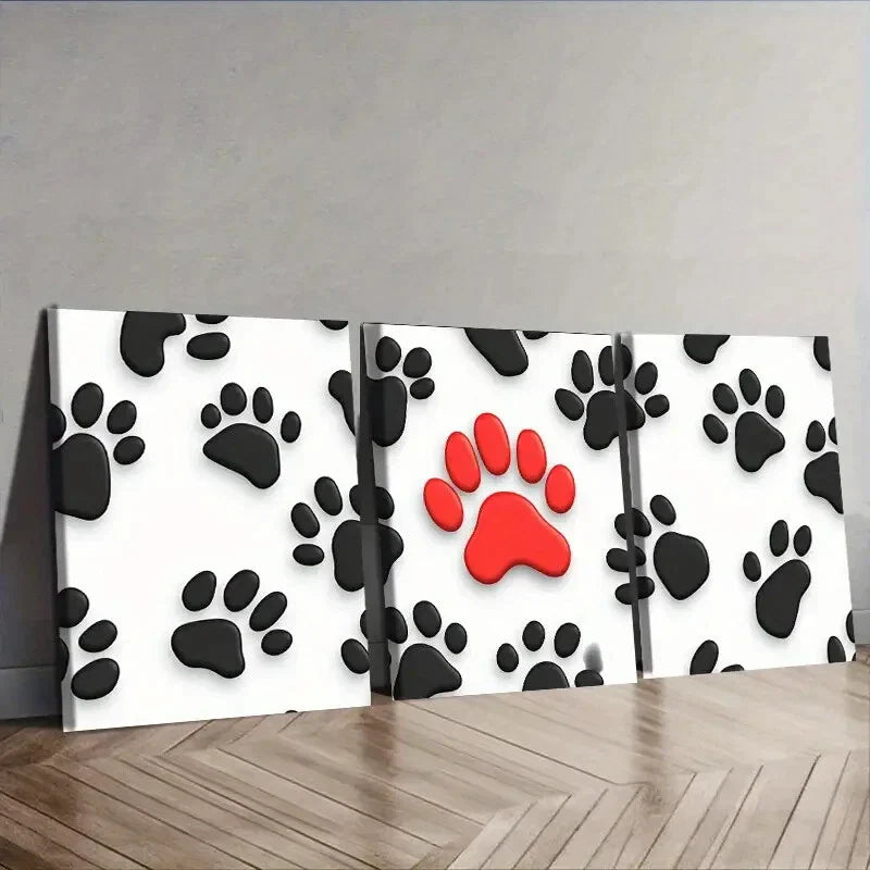 3pcs Painting, Black Dog Paw Wall Art Set Canvas Framed 40x60cm - High Quality Print 100% Australian Made Wall Canvas Ready to Hang