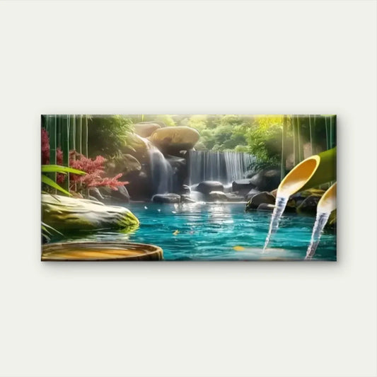 Waterfall Middle Jungle Wall Art Canvas Office Home Room Framed 80x45cm