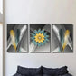 3pcs Golden Silk Luxury Feathers, Geometric Art, Metal Print Ready to Hang Art