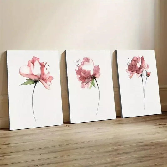 3pcs Watercolor Style Peony Shabby Chic Flowers Wall Art Set Canvas Framed 40x60cm - High Quality Print 100% Australian Made Wall Canvas Ready to Hang