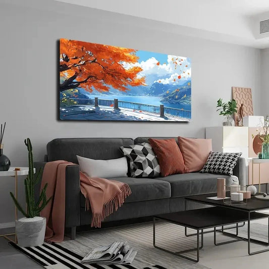 Scene with Vibrant Red Trees Wall Art canvas office home room framed 80x45cm