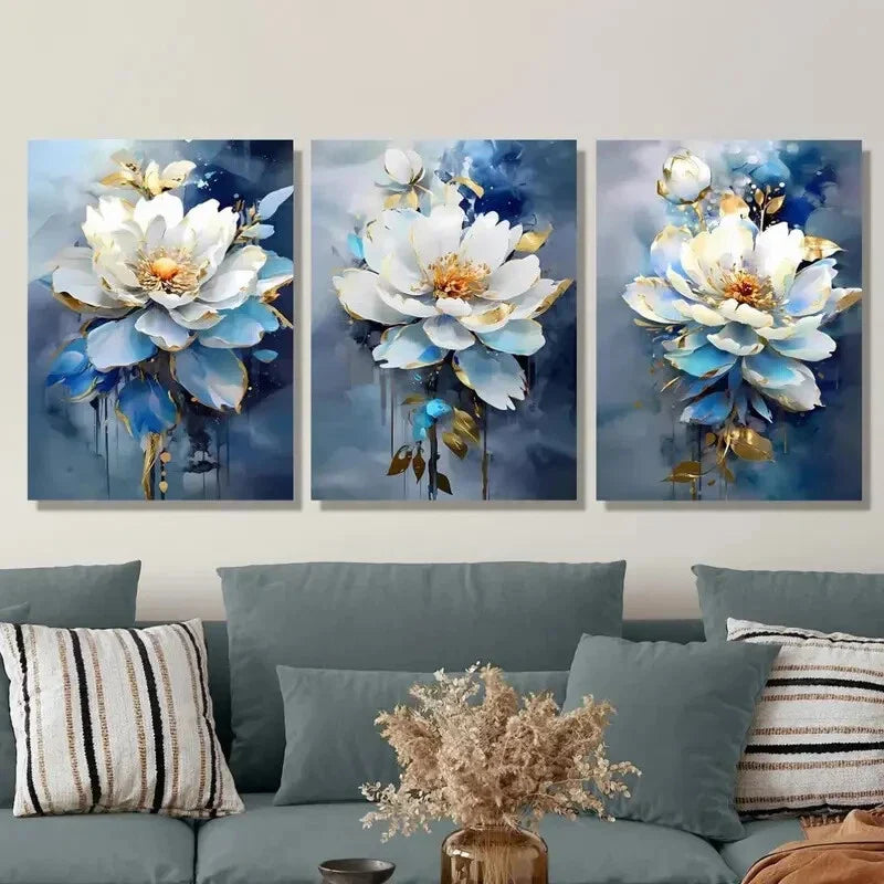 3pcs Floral Modern Luxury Ink Painting Metal Print Ready to Hang Art