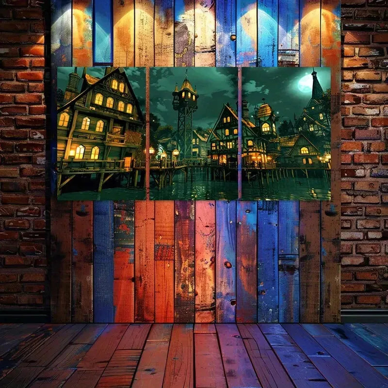 3pcs Fantasy Water City Canvas Framed 40x60cm - High Quality Print 100% Australian Made Wall Canvas Ready to Hang